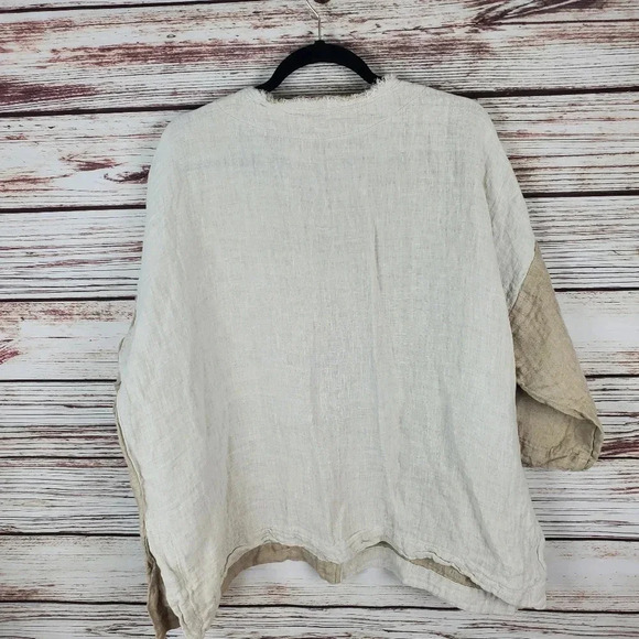 Match Point Womens Small Beige/Tan Color Block Linen Dolman Sleeve Tunic Top #28 - Picture 8 of 10